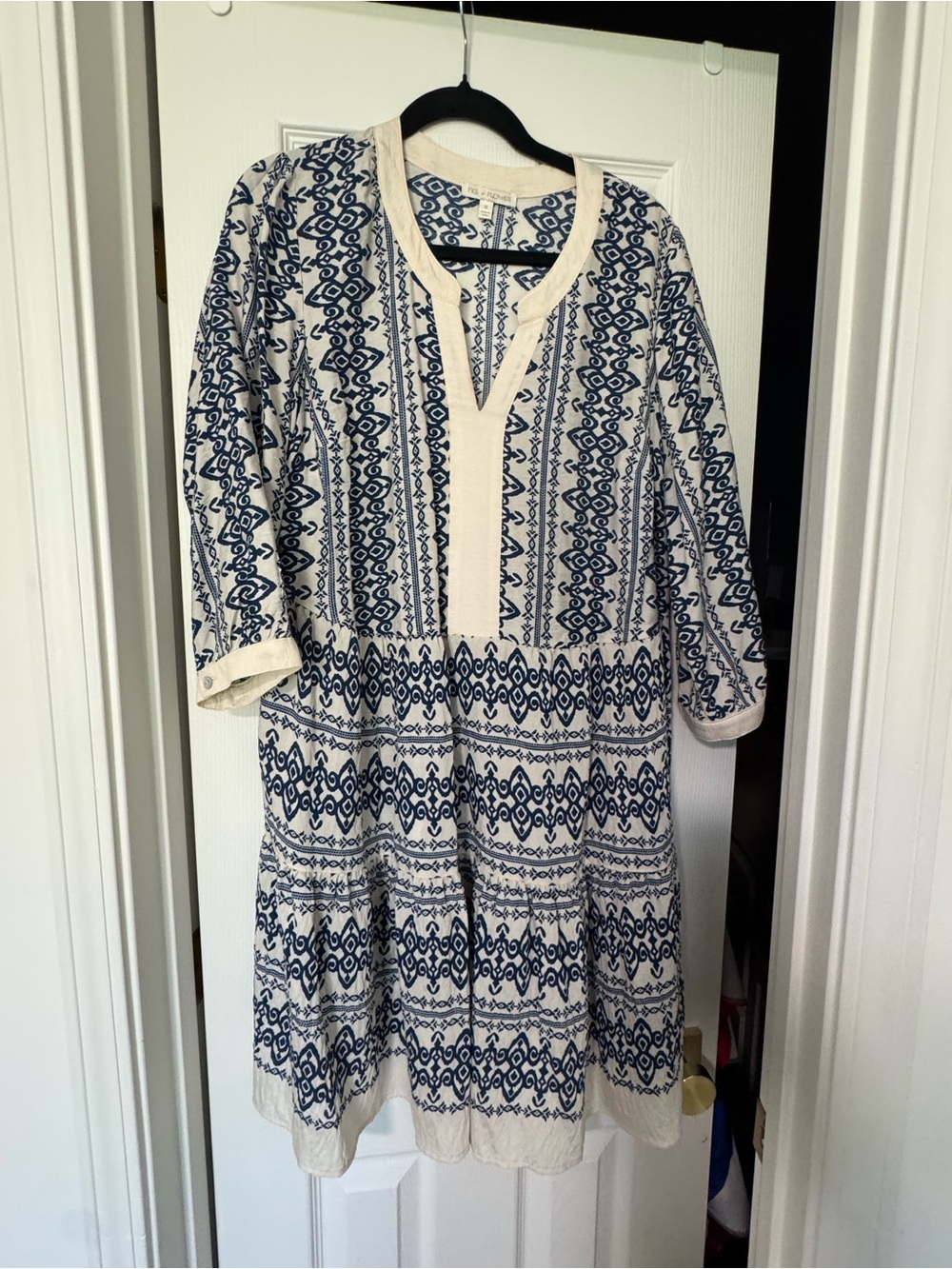 Kids Blue and Cream Printed Tiered Dress